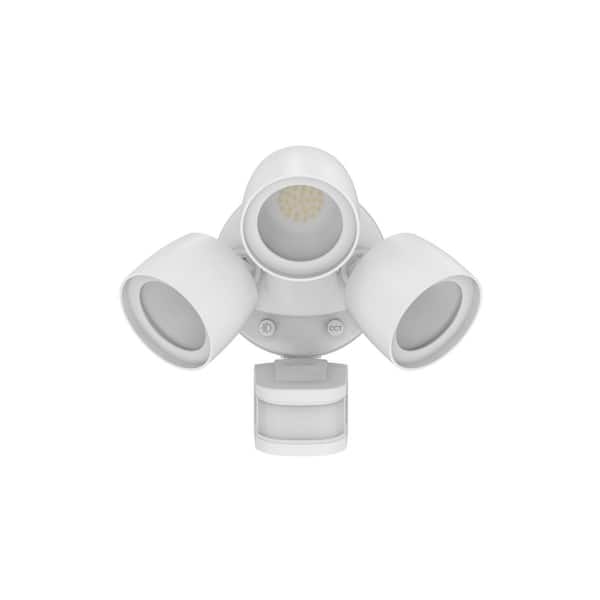 240° Motion Activated Dusk to Dawn Sensor White Outdoor Triple Head LED Security Flood Light 36-Watt 3600 Lumen