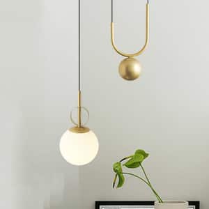 Luckyday Modern 1-Light Brass Hanging Globe Pendant with Opal Glass Shade
