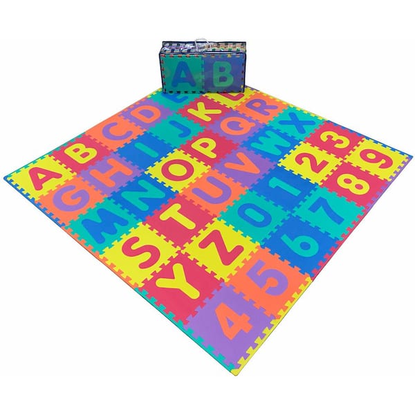 Ottomanson EVA Foam Mat Collection Kids Alphabet and Numbers Design 72 in. x 72 in. Yoga Mat