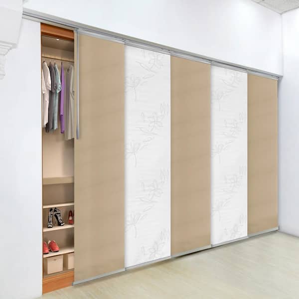 EMOH Kalinda 58 in. - 110 in. W x 94 in. L Adjustable 5- Panel White Single Rail Panel Track with 23.5 in. Slates