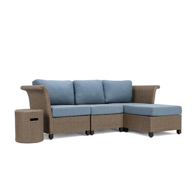 La Z Boy Nolin 3 Piece Wicker Outdoor Sectional With Ottoman And Cushion Nol 3pc O The Home Depot - Lazy Boy Patio Furniture Covers