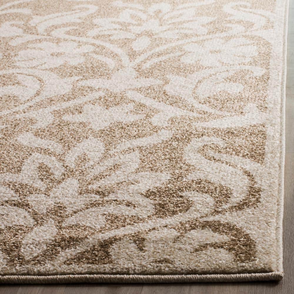 Wheat and Beige Floral Synthetic 9' x 12' Area Rug