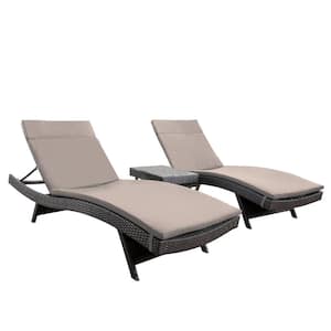 Miller Grey 3-Piece Faux Rattan Outdoor Chaise Lounge and Table Set with Charcoal Cushions