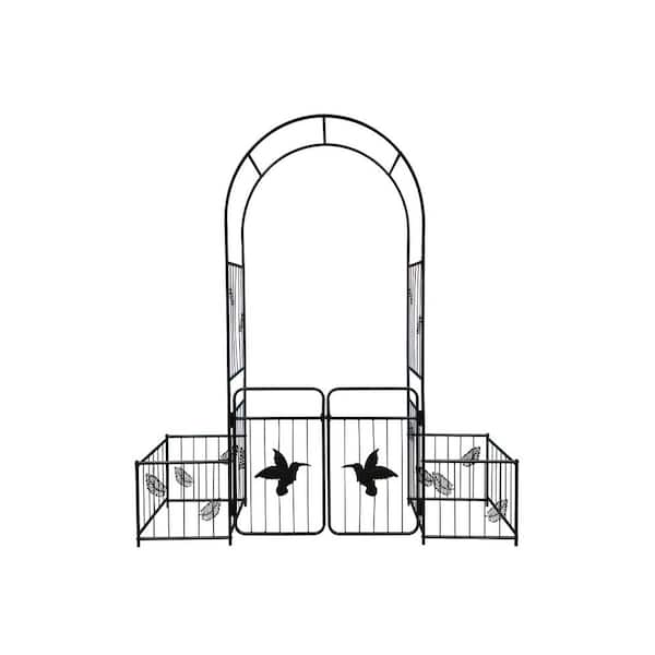 cenadinz 87 in. H Metal Garden Arch with doors Garden Arbor Trellis Climbing Plants Support Arch Outdoor Black