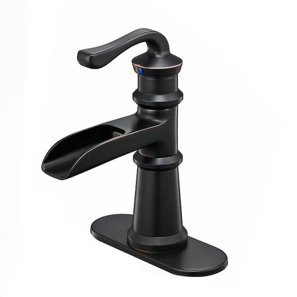 BWE Waterfall Single Hole Single-Handle Low-Arc Bathroom Faucet With Supply Line in Oil Rubbed Bronze