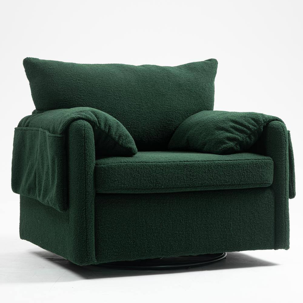 Dark Green Oversized Metal Swivel Barrel Accent Chair
