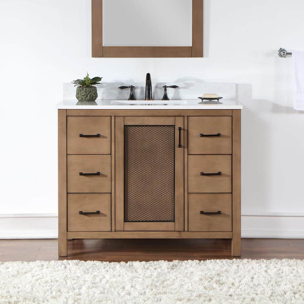 Hadiya 42" Brown Pine Vanity with White Stone Top