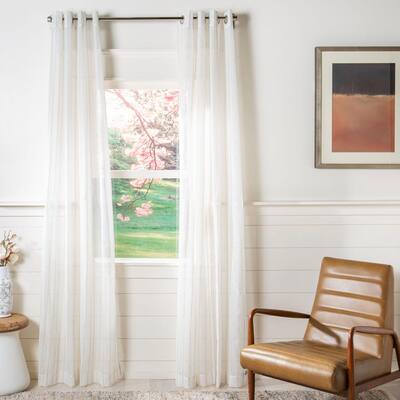 Beige Striped Grommet Sheer Curtain - 52 in. W x 84 in. L
