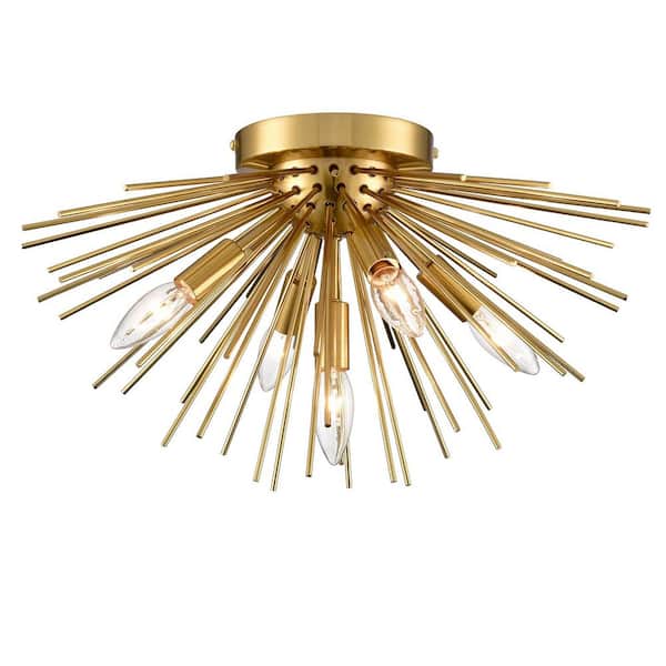 CLAXY 8.27 in. 5-Light Gold Flush Mount with No Glass Shade and No Light Bulb Type Included (1-Pack)