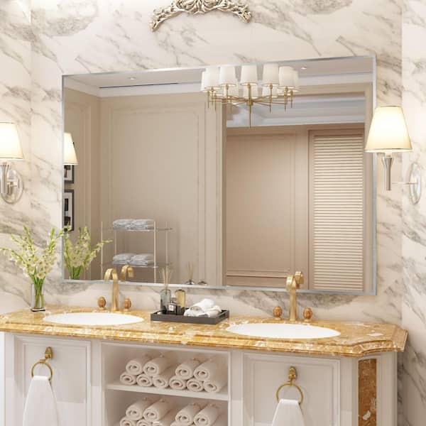 60 in. W x 40 in. H Aluminum Framed Rectangular Vanity Wall Mounted Mirror in Brushed Nichel