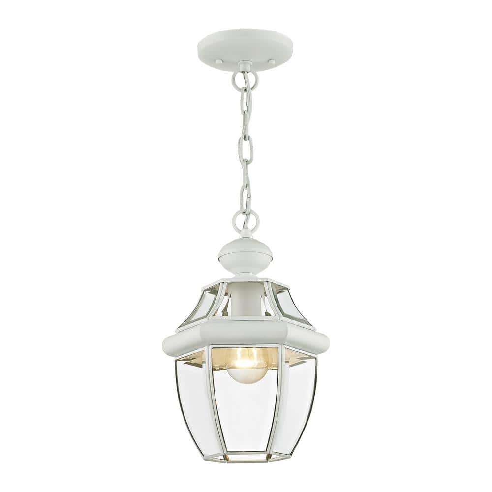Monterey Elegant White Brass Outdoor Pendant with Clear Beveled Glass