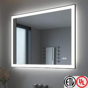 48 in. W x 36 in. H Rectangular Framed LED Anti-Fog Wall Bathroom Vanity Mirror in Black with Backlit and Front Light