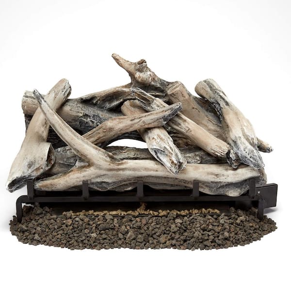 BLUEGRASS LIVING 24 in. Drift Wood Vent-Free Dual Fuel Gas Fireplace Log Set, 33,000 BTU, Remote Control