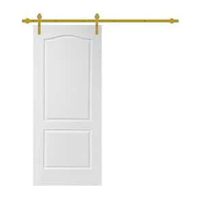36 in. x 80 in. in White Stained Composite MDF 2-Panel Arch Top Interior Sliding Barn Door with Hardware Kit