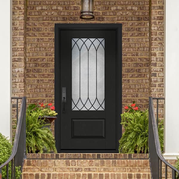 Regency 36 in. x 80 in. 3/4-Lite Spire Decorative Glass RHIS Onyx-Stained Fiberglass Prehung Front Door