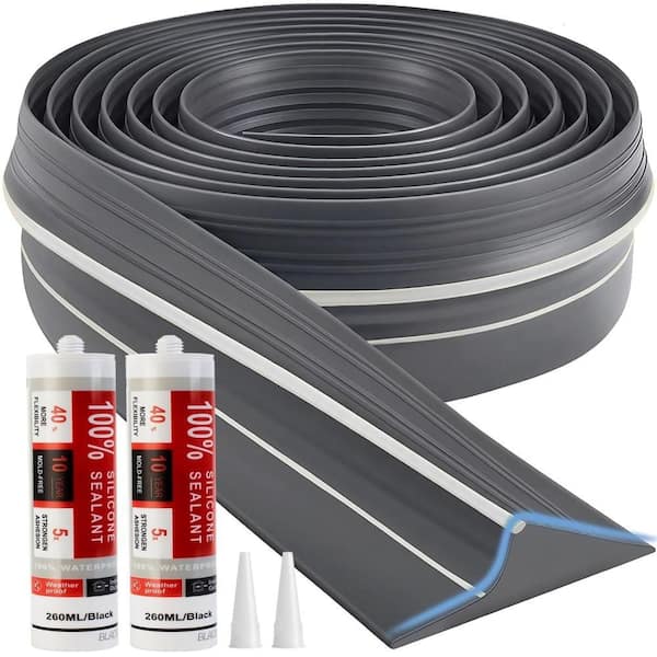 Gray Rubber Garage Door Threshold Seal Strip, 20 ft. Universal Waterproof Weather Stripping Bottom Door Sealing Kit