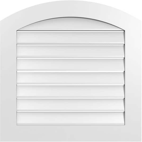 Ekena Millwork 28 in. x 42 in. Arch Top Surface Mount PVC Gable Vent: Decorative with Standard Frame