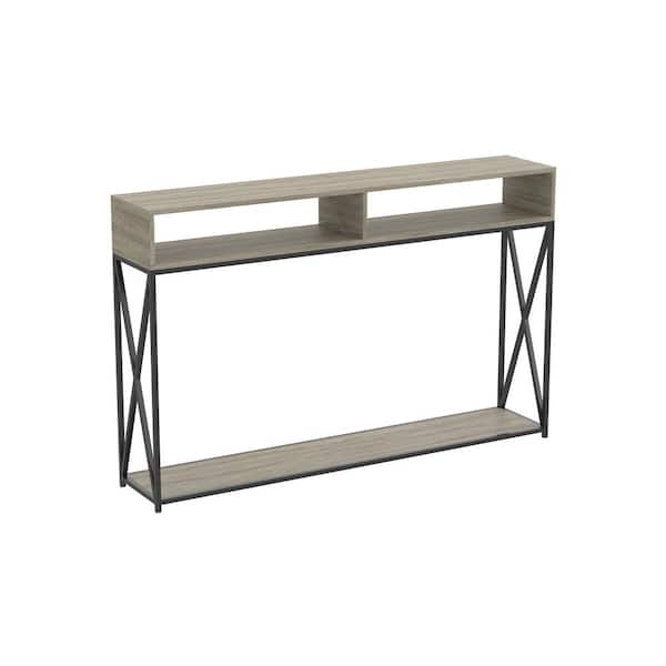Unbranded 47.25 in. Dark Taupe Rectangle Wood Console Table with Shelves