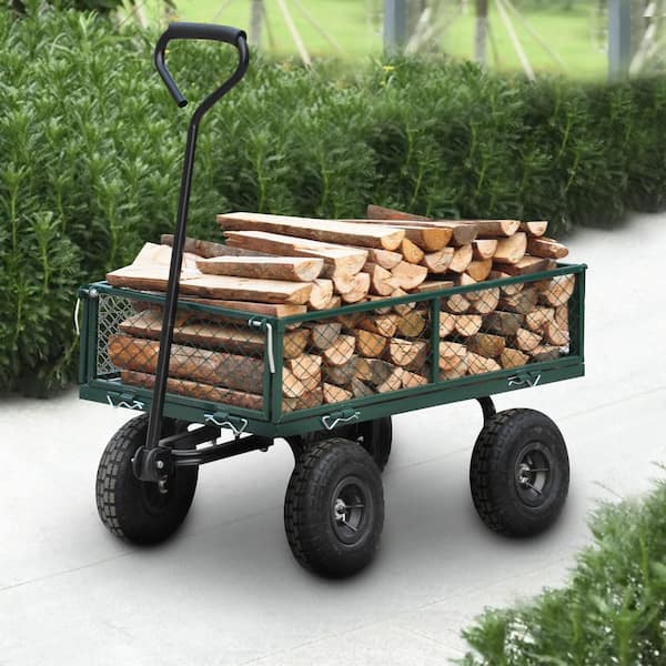 3.53 cu. ft. 550 lbs. Steel Wagon Garden Cart in Green