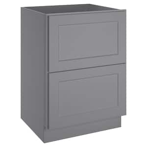 24 in. W x 24 in. D x 34.5 in. H in Shaker Gray Plywood Ready to Assemble Floor Base Kitchen Cabinet with 2 Drawers