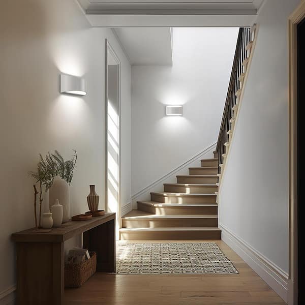 8 in. 1-Light White Modern Lantern Wall Sconce, Up and Down Mount (2-Pack)