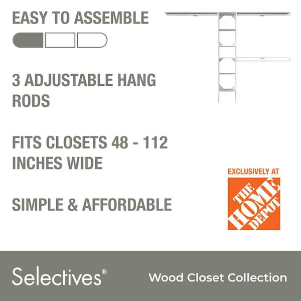 Selectives 76.85 in. W x 112.85 W White Basic Narrow Wood Closet System Kit with Top Shelves