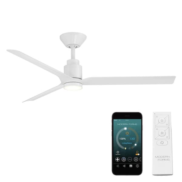 Smooth 52 in. Smart Indoor/Outdoor Matte White Standard Ceiling Fan Selectable CCT Integrated LED Plus Remote