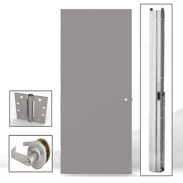 L.I.F Industries 30 in. x 80 in. Gray Right-Hand Flush Entrance Fire Proof Steel Commercial Door with Knockdown Frame