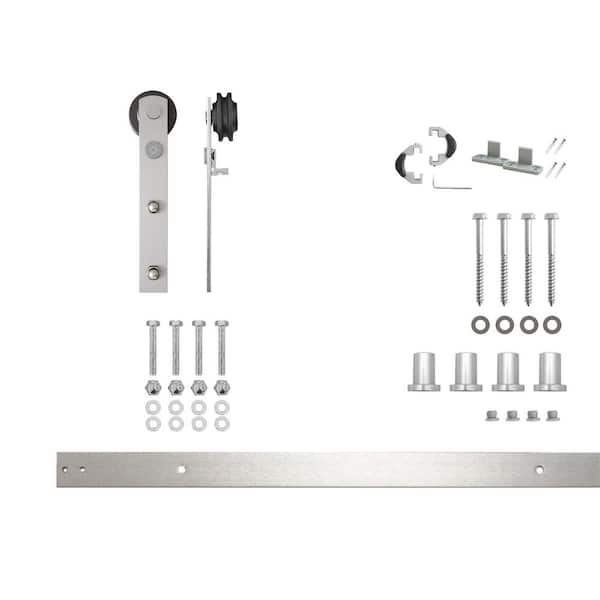 HOMACER 5.5 ft./66 in. Brushed Nickel Non-Bypass Sliding Barn Door Hardware Kit Arrow Design Roller for Single Door