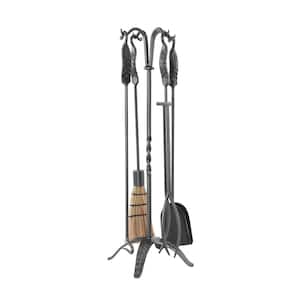 32 in. Tall 5-Piece Graphite Large Leaf Fireplace Tool Set