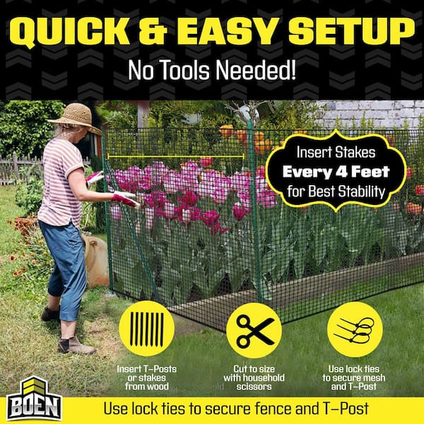 BOEN 4 ft. x 50 ft. Black Plastic Garden Fence GF-50022