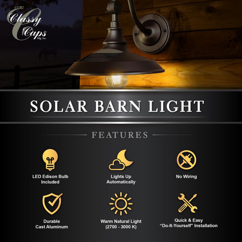 Dark Bronze Solar LED Barn Light with Gooseneck