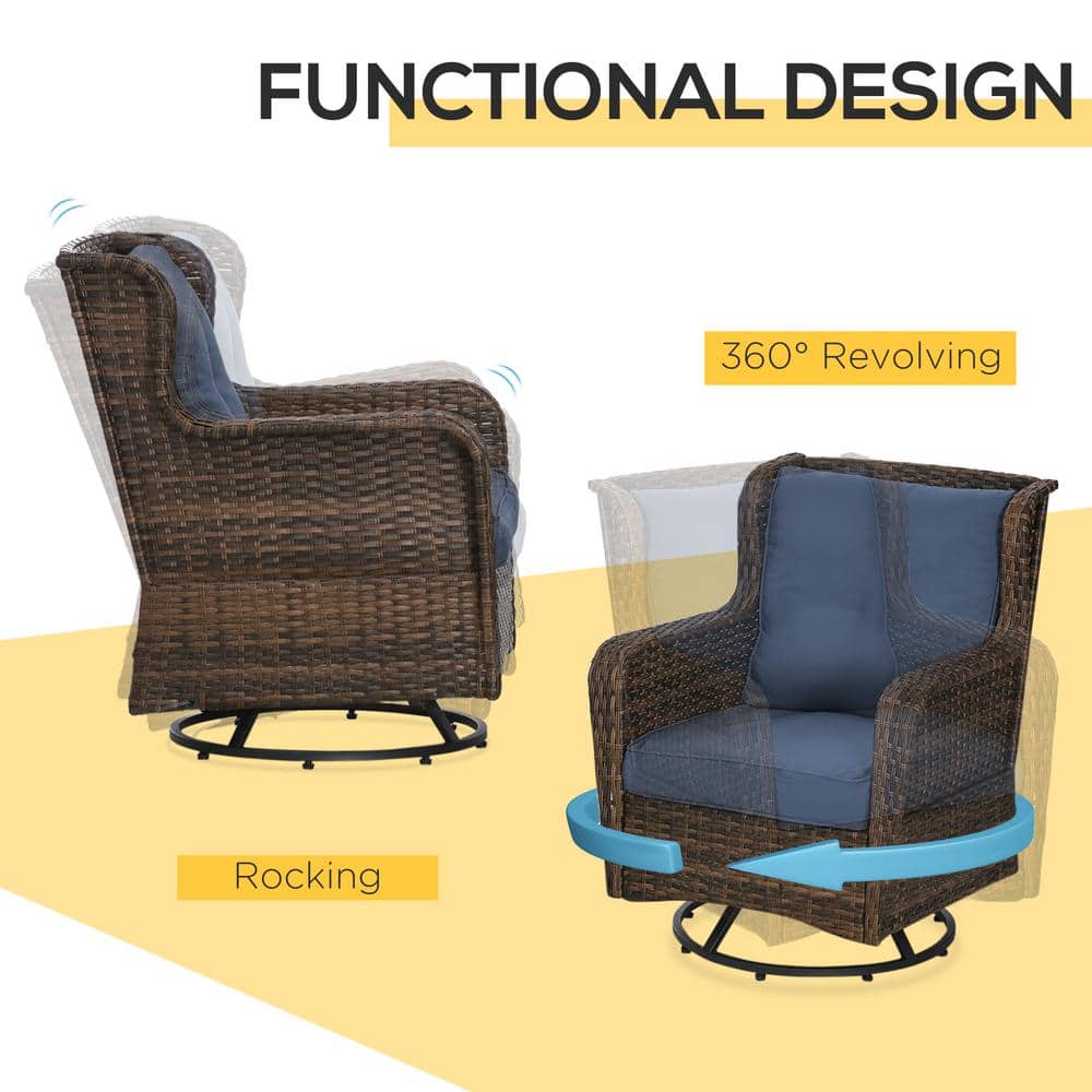 Blue and Brown PE Rattan Wicker 3-Piece Patio Bistro Set