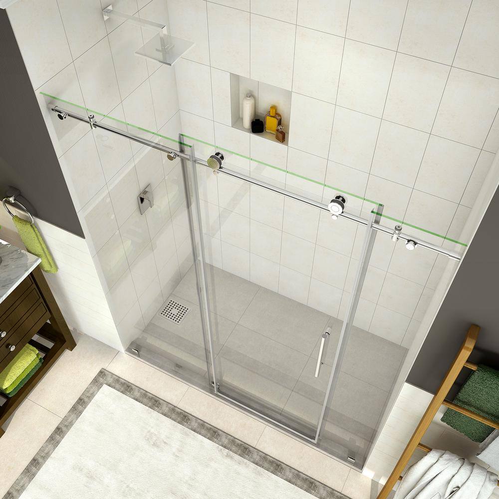 Coraline 76" x 72" Frameless Clear Glass Sliding Shower Door in Chrome