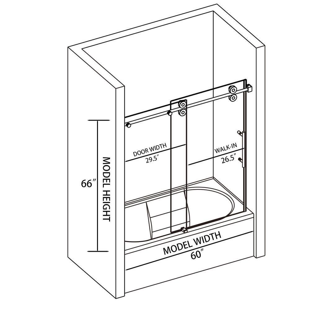 Brushed Nickel Frameless Sliding Shower Door with Clear Tempered Glass