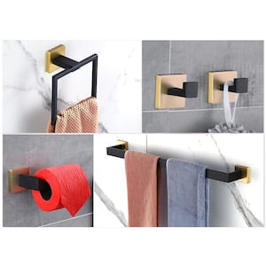 5-Piece Bath Hardware Set Bathroom Accessories Set with Toilet Paper Holder, Hooks, Towel Rack in Brushed Gold
