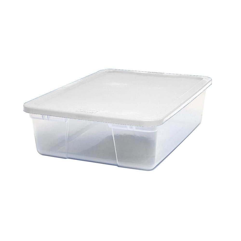 Homz Plastic Underbed Storage, With Lid, 28 Quart, Clear, Stackable, 8-Pack