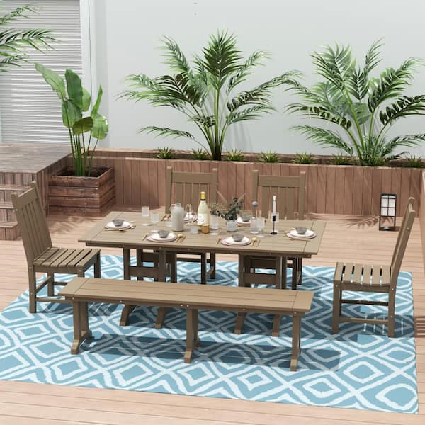 Hayes 65 in. Backless HDPE Plastic Trestle Outdoor Dining 2-Person Patio Garden Bench in Weathered Wood