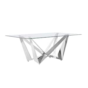 Ermes Clear Glass Top 42 in W. 4 Legs Stainless Steel Dining Table Seats 6