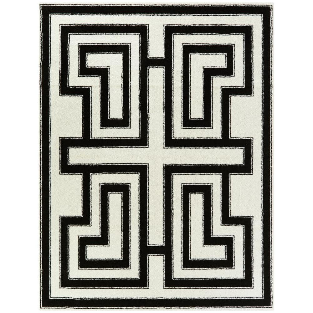 Vincent White and Black Geometric Art Deco 5' x 7' Area Rug
