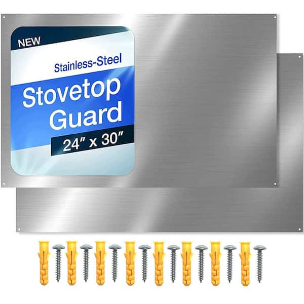 2-Pack 24 x 30 in. Stainless Steel Stove Backsplash Panel, Flat Kitchen Splatter Guard with 4 Pre-Drilled Holes
