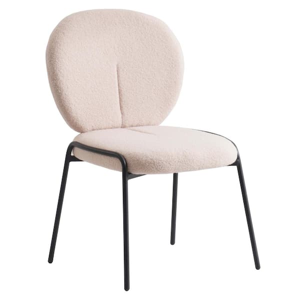 Leisuremod Celestial Mid-Century Modern Boucle Dining Side Chair with Black Powder Coated Iron Frame (Beige)