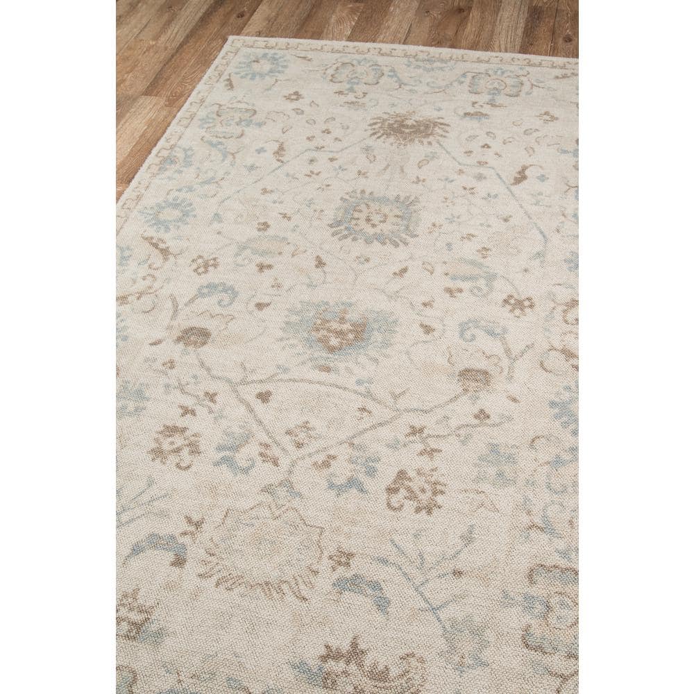 Beige and Blue Medallion Wool and Nylon Runner Rug