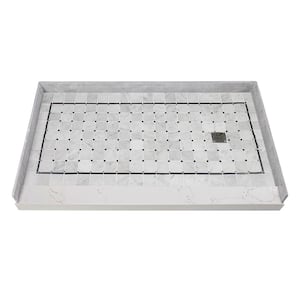 Pre-Tiled 60 in. L x 36 in. W Alcove Shower Pan Base with Right-Hand Drain in White Square