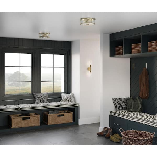 Cofield Collection 22-1/2 in. 2-Light Vintage Brass Transitional Wall Bracket with Clear Glass Shades