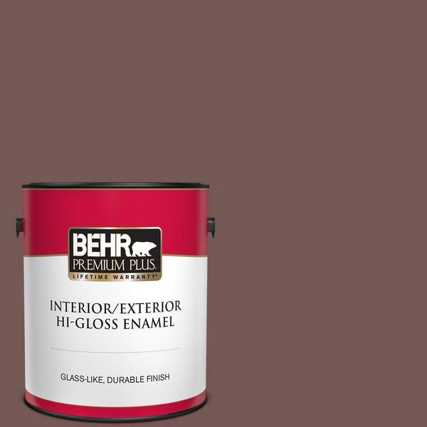 BEHR PREMIUM PLUS 1 gal. #180F-6 Brown Ridge Hi-Gloss Enamel Interior/Exterior Paint