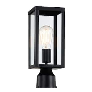 Cal 13.39 in.1-Light Matte Black Metal Hardwired Outdoor Weather Resistant Post Light with Clear Glass