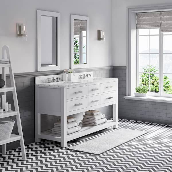60 in. Vanity in Carrara White with Marble Vanity Top in Carrara White