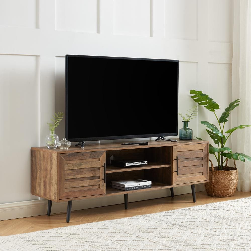 Edwin s Choice 59 in. TV Stand For Tvs Up To 70 in. Rustic Oak HSP 4025 RO 1 The Home Depot