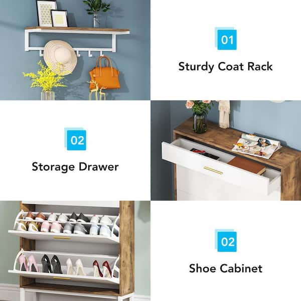 42.3 H Shoe Cabinet, Wood Shoe Rack Storage Cupboard with 2 Tilt